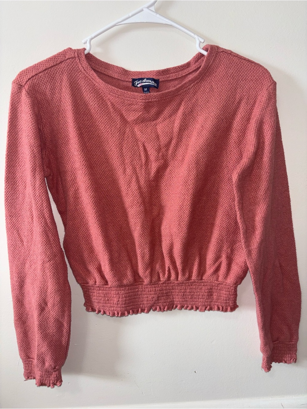 Freshman Rose-Coral Long Sleeve Cropped Sweatshirt